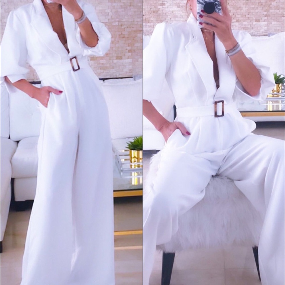 White Big Sleeves Wide Leg Jumpsuit